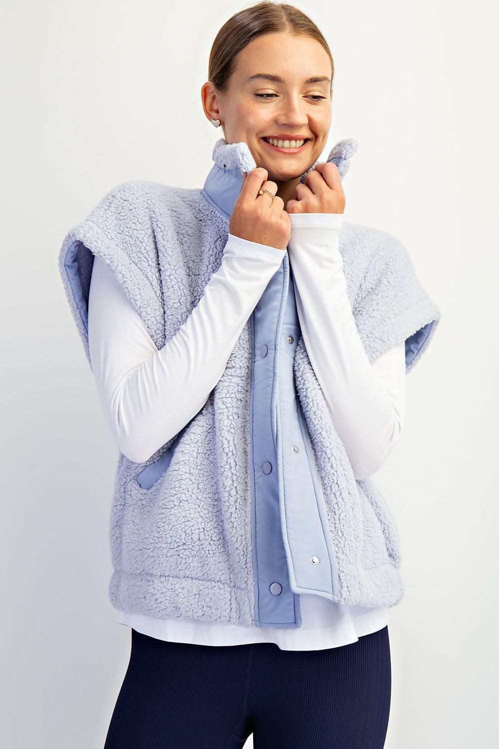 Oversized Micro Sherpa Vest - Lavender Blue