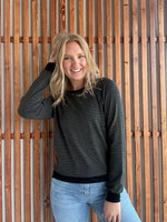 Crew Neck Pinstriped Top- Black