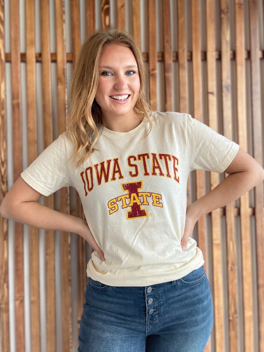 IA State Distressed Tee: Ivory