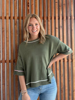 Contrast Stripe on Olive Sweater