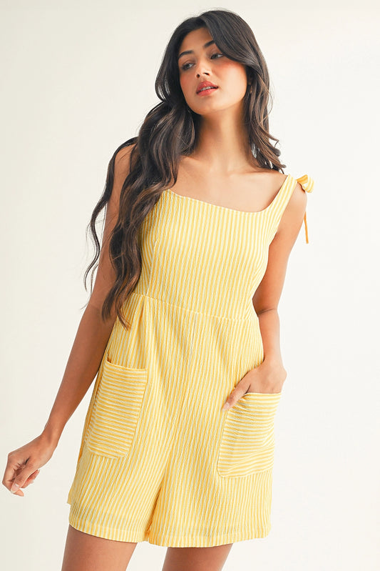 Yellow Stripe Shoulder Tie Romper  - FINAL SALE
