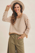 Relaxed Fit Textured Mix Stripe Sweater - Camel