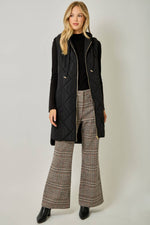 Quilted Puffer Long Hoodie Vest: Black