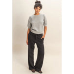 Puff Short Sleeve Crew Neck Top - Heather Grey
