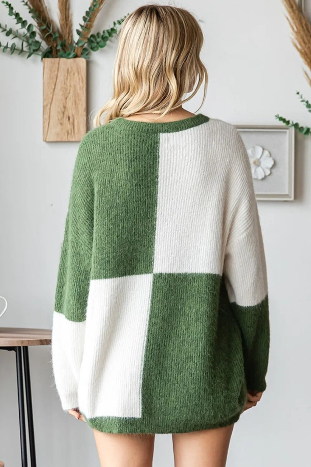 Olive Color Block Ribbed Sweater