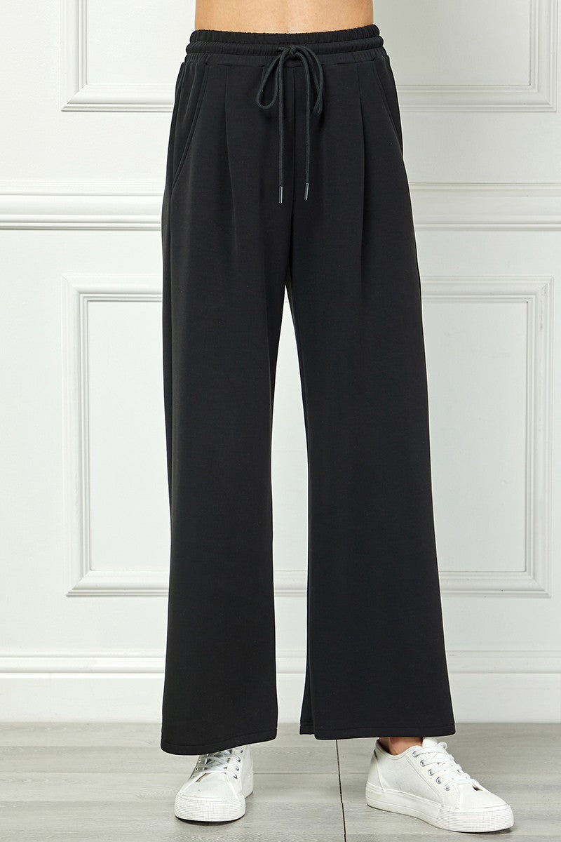 Wide-leg Pants With Drawstring Waist - Black