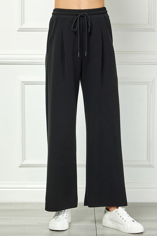 Wide-leg Pants With Drawstring Waist - Black