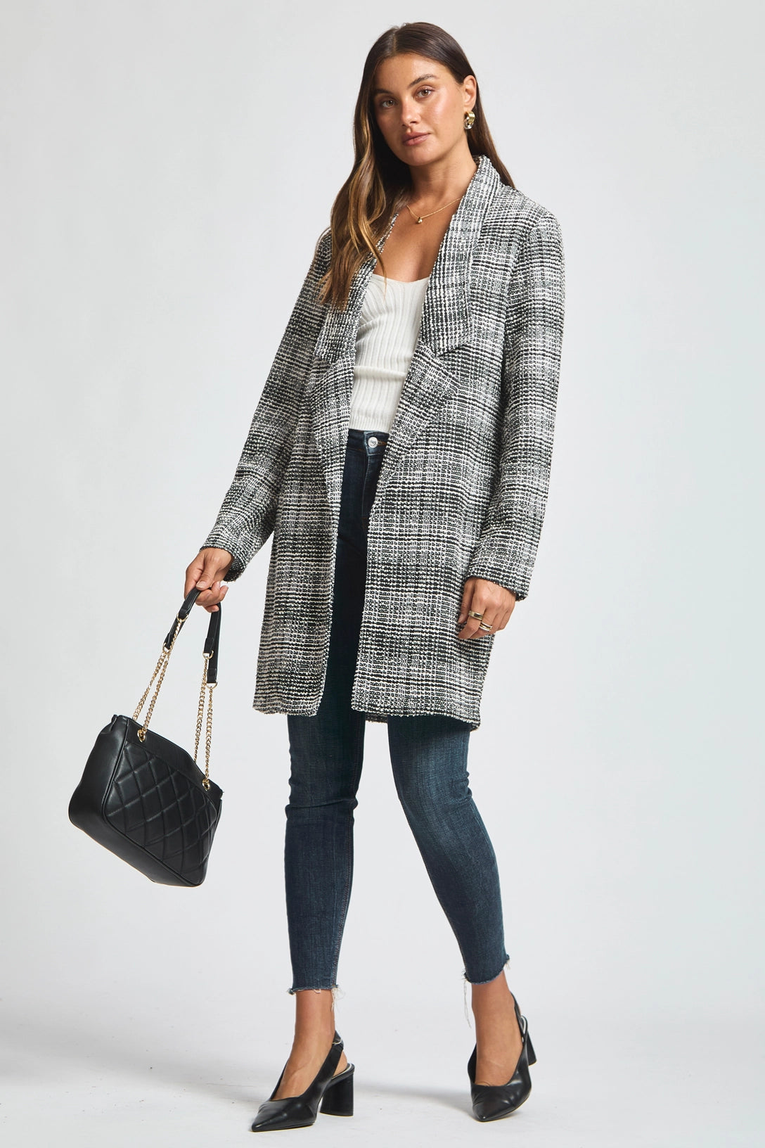 Black Ivory Open Front Midi Blazer