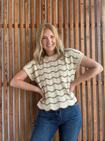 Lt. Taupe Scallop Striped Sweater Top