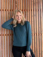Pleated Ballon Sleeve Sweater - Teal