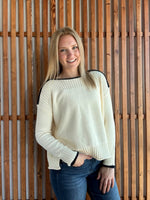 Boatneck Cream and Navy Sweater