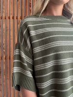 Striped Drop Sleeve in Olive/Cream