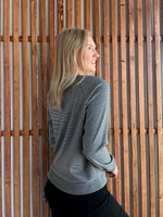 Crew Neck Pinstriped Top- Grey