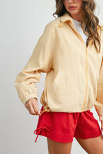 Stripped Collard Zip Front Drawstring Jacket