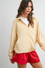 Stripped Collard Zip Front Drawstring Jacket
