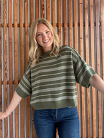 Striped Drop Sleeve in Olive/Cream