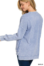 Acid Washed Double Ribbed Hi-Low Pullover - Marlin