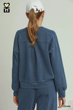 Denim Knit Washed Long Sleeve Crewneck