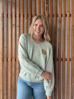 Iowa Shape Embroidered V-Neck Soft Sweatshirt: Oatmeal