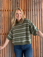 Striped Drop Sleeve in Olive/Cream