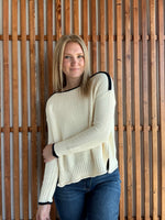 Boatneck Cream and Navy Sweater