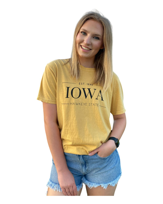 Est 1846 Hawkeye State T-Shirt - Mustard