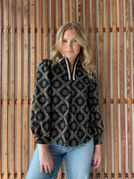 Black Abstract Print High Neck Top