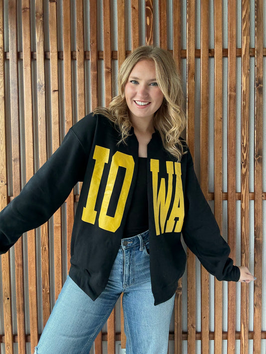Black Iowa Sweatshirt Cardigan