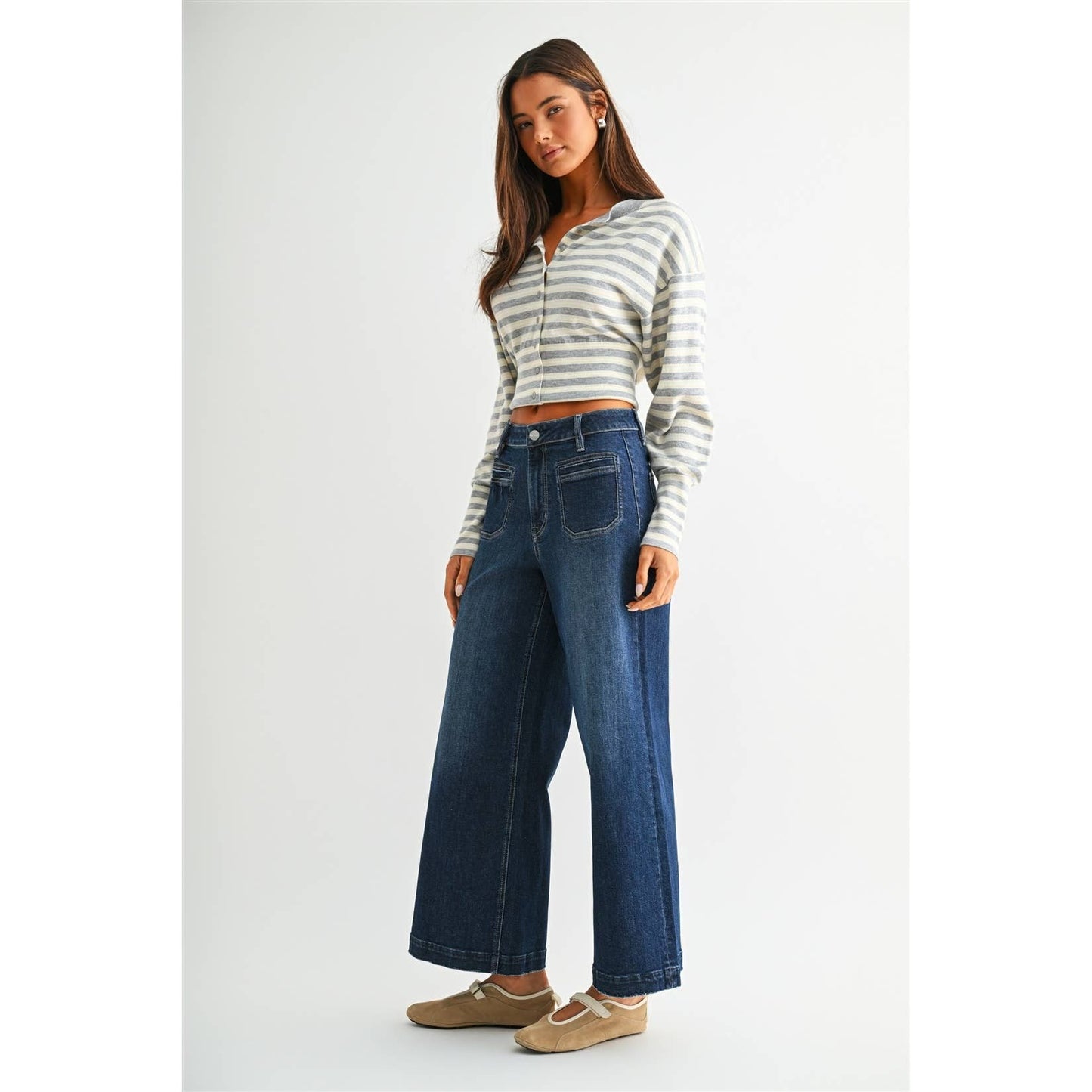 Jackie -HR Ankle Wide Leg w/ Patch Pocket
