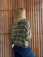 Striped Drop Sleeve in Olive/Cream