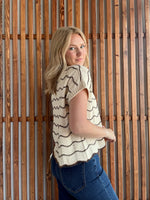 Lt. Taupe Scallop Striped Sweater Top