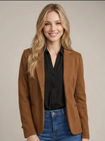 Knit Blazer with Sleeve Detail: Caramel