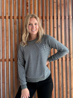Crew Neck Pinstriped Top- Grey