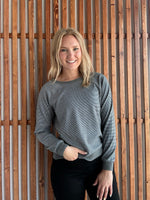 Crew Neck Pinstriped Top- Grey