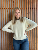 Boatneck Cream and Navy Sweater
