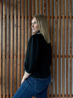Collared Scallop Accent Trim Blouse - Black