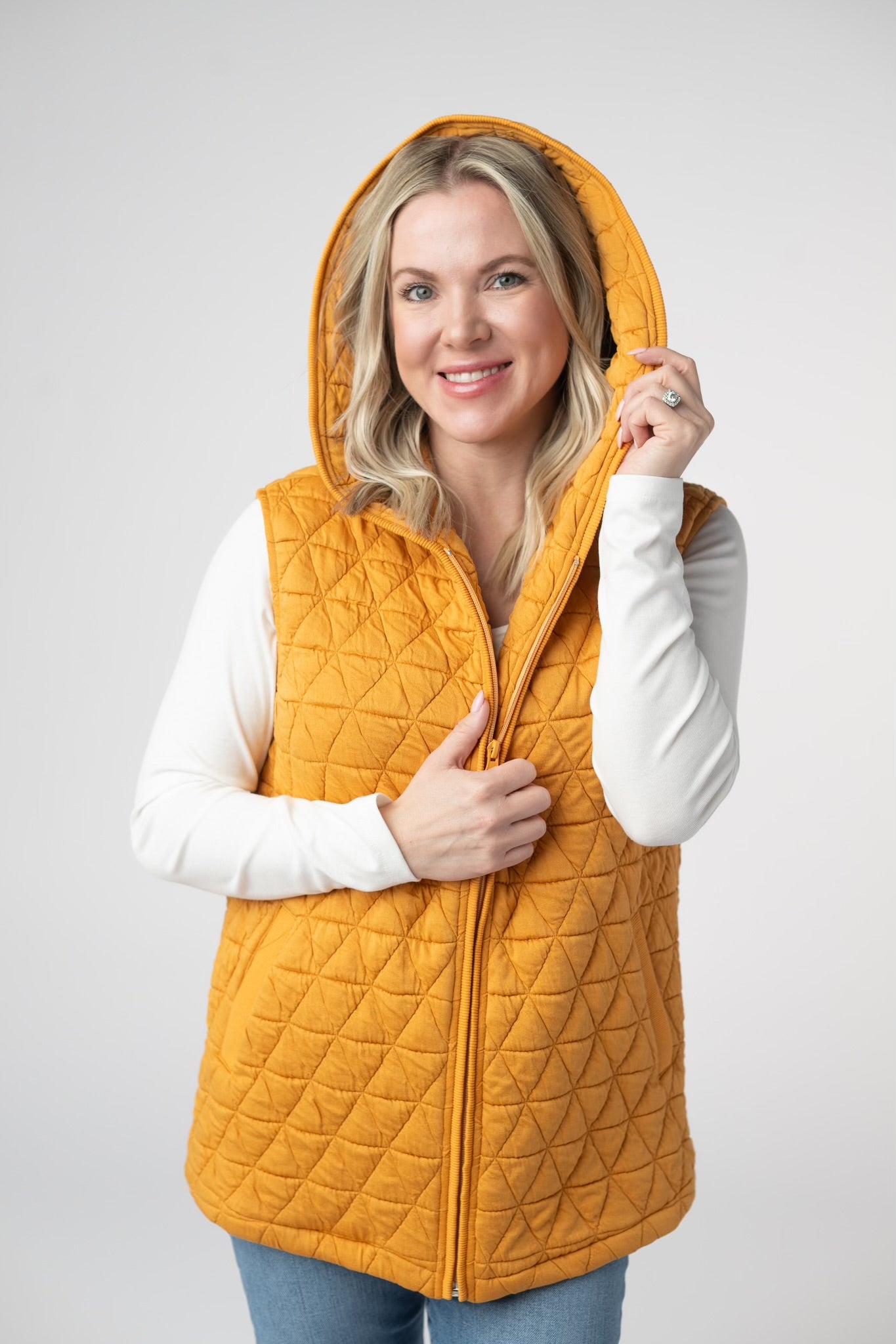 Heather Hooded Vest: Mustard