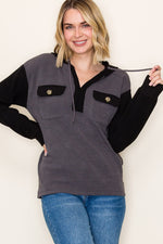Color Blocked Hoodie Top - Black/Grey