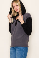 Color Blocked Hoodie Top - Black/Grey