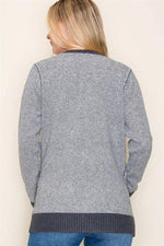 Contrast Trim Pinstripe Cardigan - Charcoal