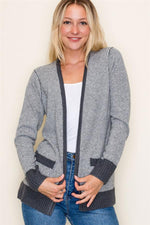 Contrast Trim Pinstripe Cardigan - Charcoal