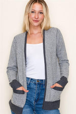 Contrast Trim Pinstripe Cardigan - Charcoal