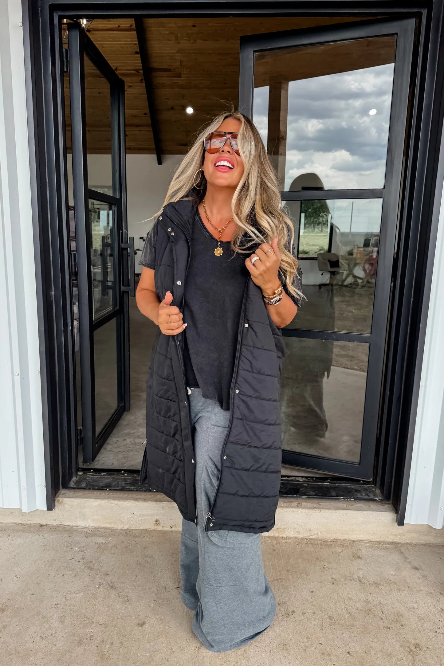 Kendall Long Puffer Vest - Black