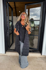 Kendall Long Puffer Vest - Black