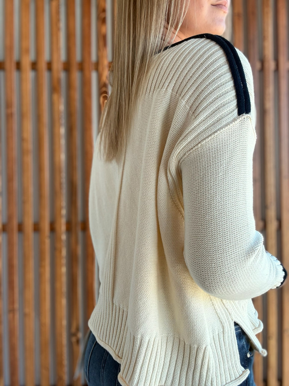 Boatneck Cream and Navy Sweater