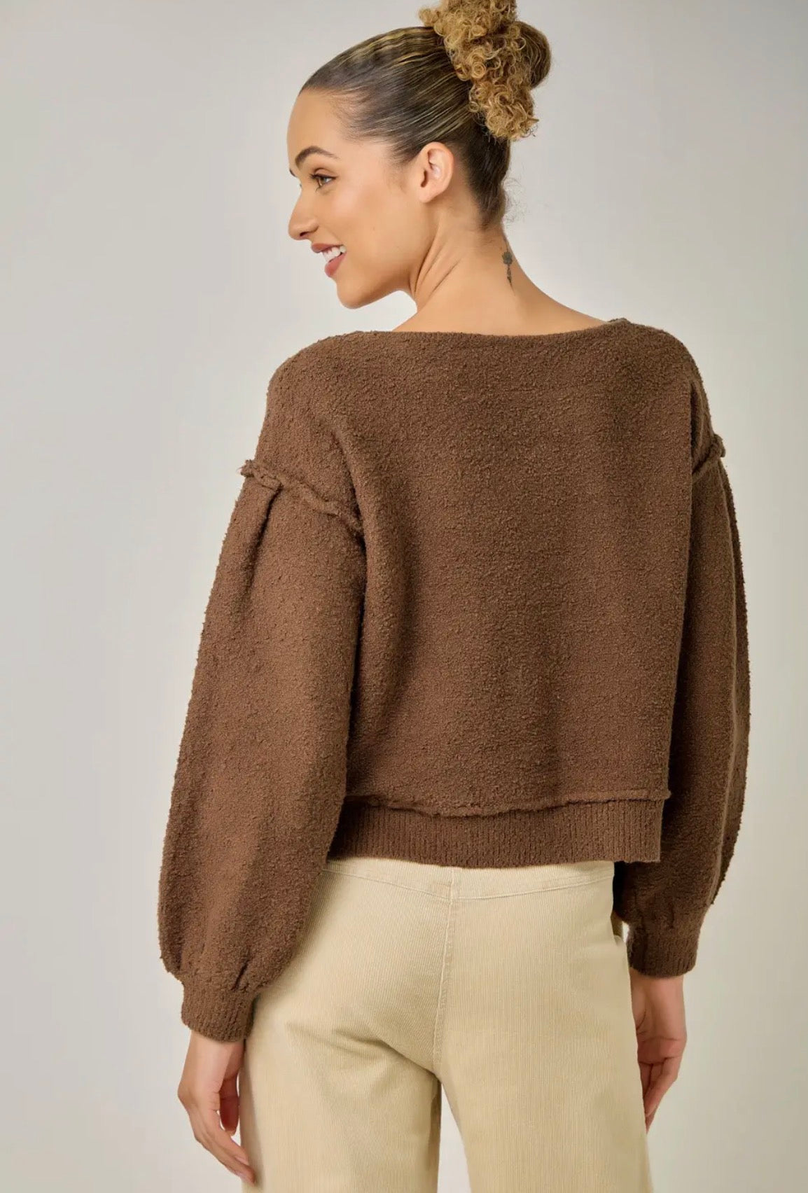 Soft Boatneck Sweater: Brown