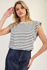 Navy Striped Satin Sleeveless Maxi Dress