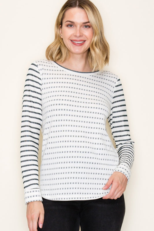 Dotted Striped Poly French Terry Top - Green