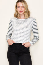 Dotted Striped Poly French Terry Top - Green