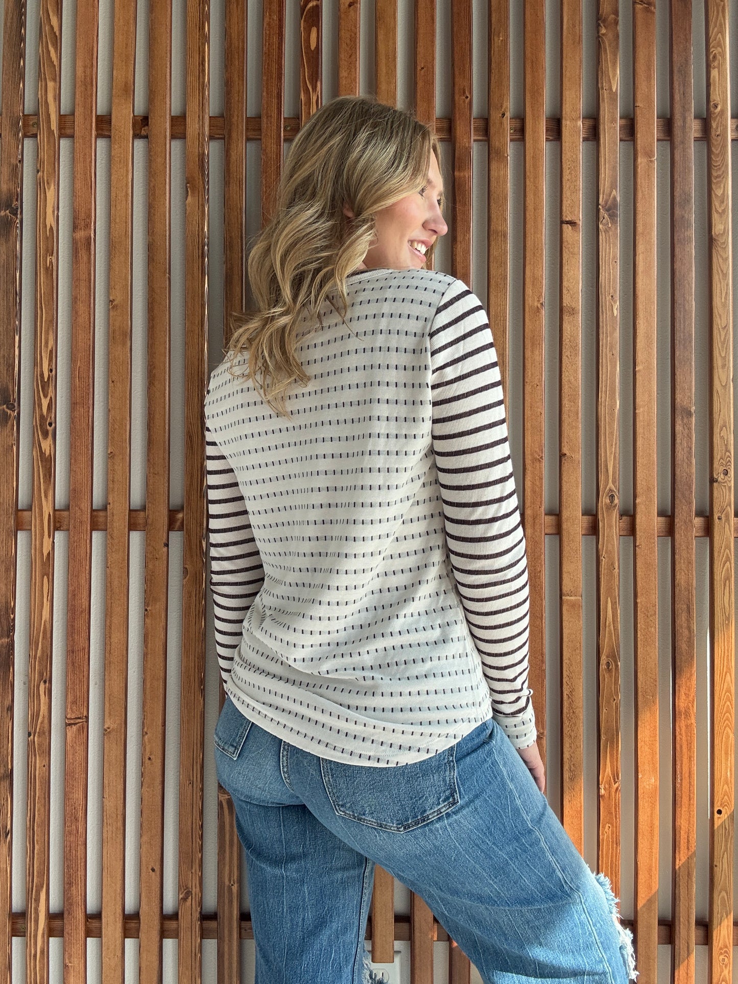 Dotted Striped Poly French Terry Top - Plum